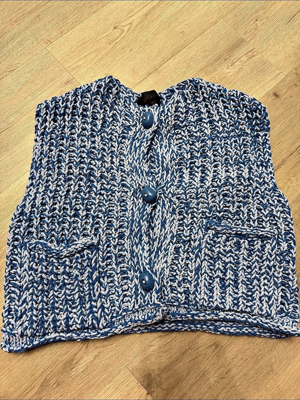 Zara Blue & White Knit Cardigan Vest